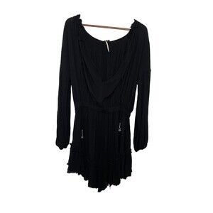 Free People Womens XS Black Gauzy Mini Dress Long Sleeve Deep V Neck